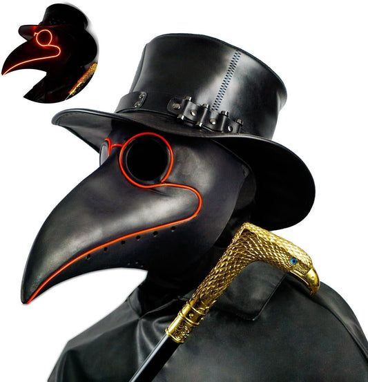 LED Plague Doctor Mask Long Nose Bird Beak Steampunk Cosplay Prop