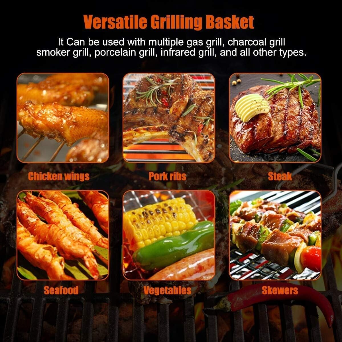 BBQ Grilling Basket, Foldable Stainless Steel Barbecue Grill Basket for Fish Veg