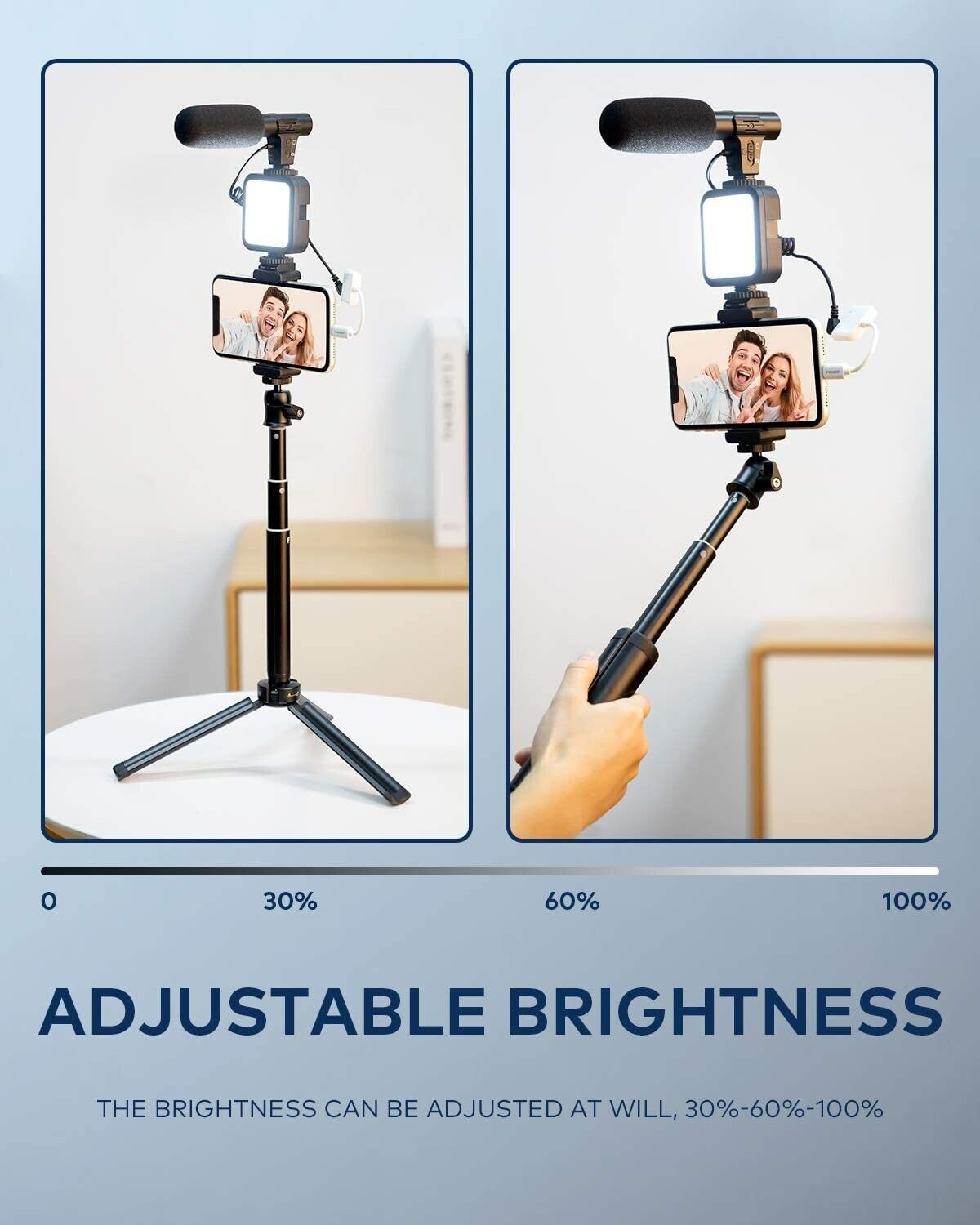 Smartphone Camera Video Kit, Shotgun Microphone Kit with LED Light, Tripod