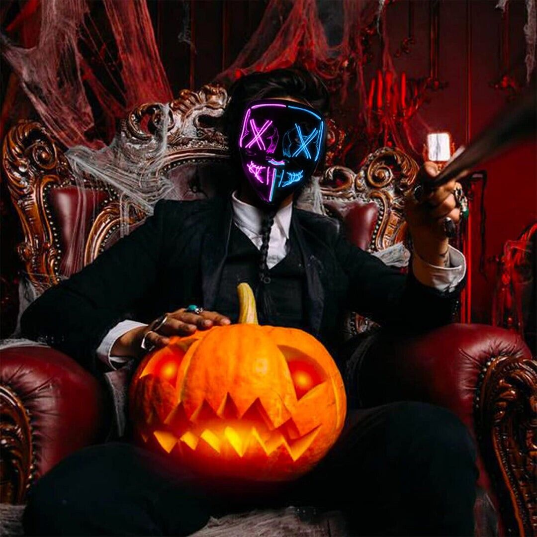Purge Halloween Mask Halloween Costume LED Glow Scary Light Up Masks, Cosplay