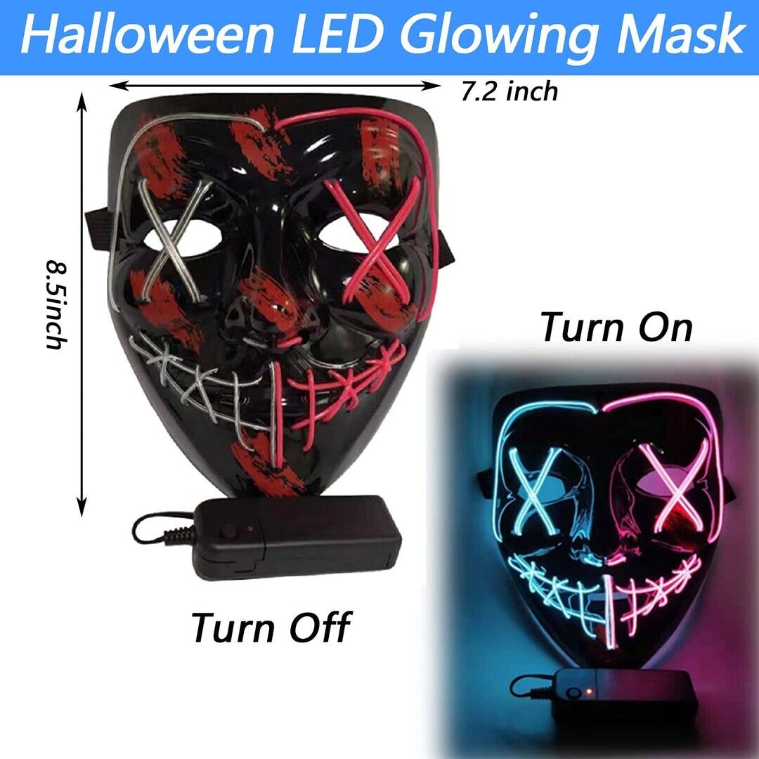 Purge Halloween Mask Halloween Costume LED Glow Scary Light Up Masks, Cosplay