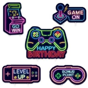WATINC Set of 5 Neon Video Game Happy Birthday Yard Signs