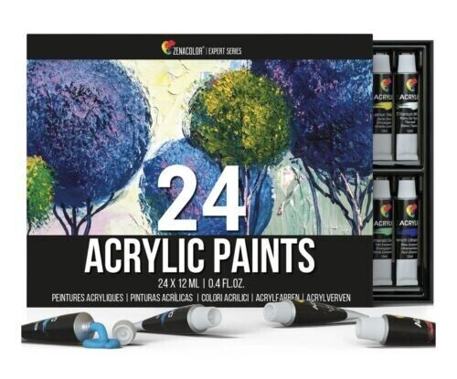 24 Acrylic Paint Set 12ml Tubes (0.4 oz) - Set of Paints for Canvas,